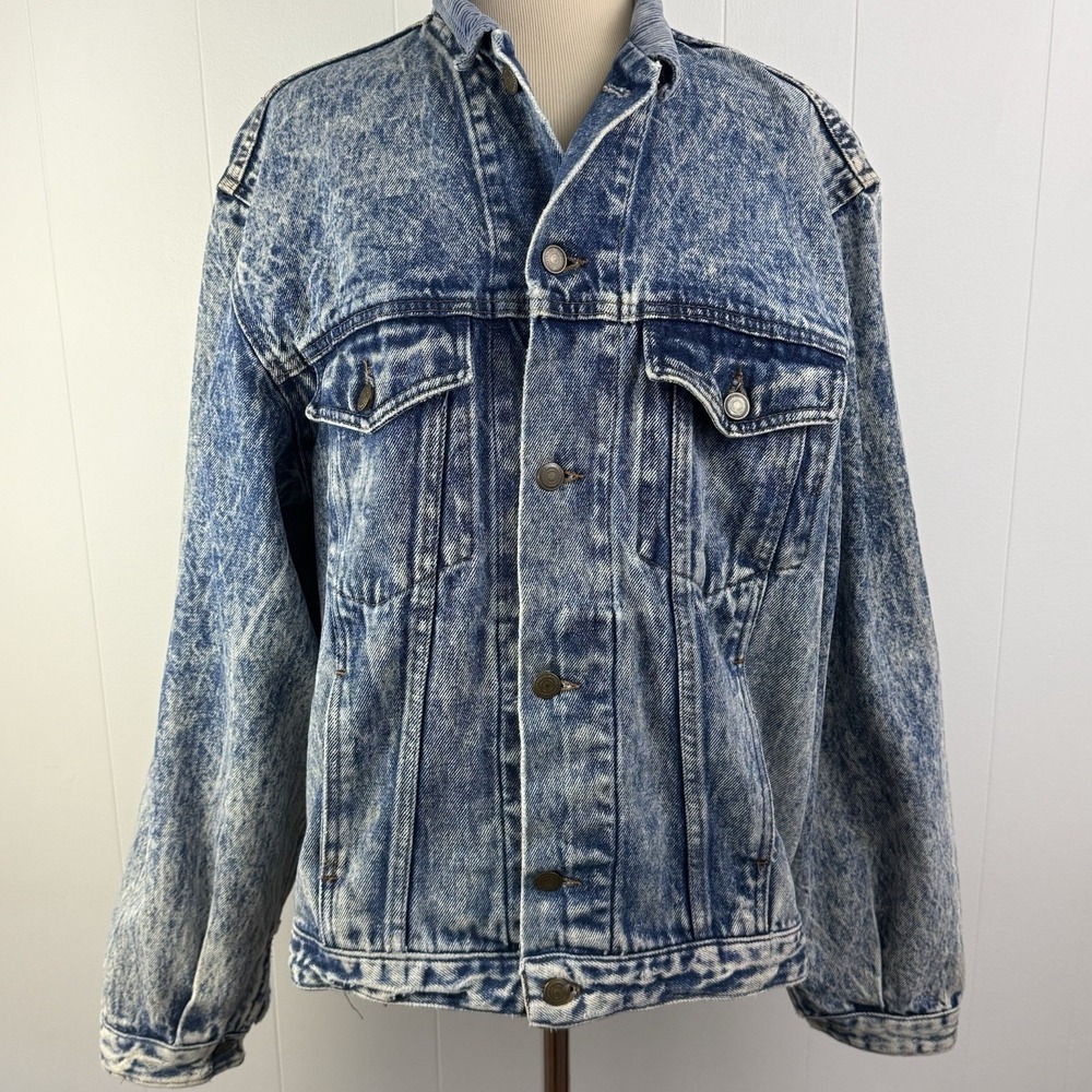 VINTAGE Propaganda Mens Acid Washed Denim JEAN JACKET M 90s 80s Trucker Chore
